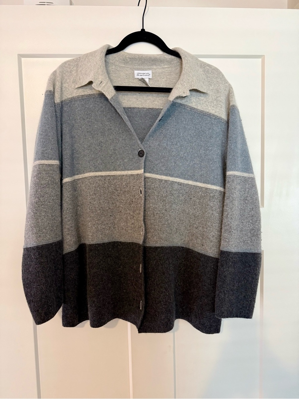 Vintage Deane & White Striped Button-Front Cardigan Sweater - Gray Multi